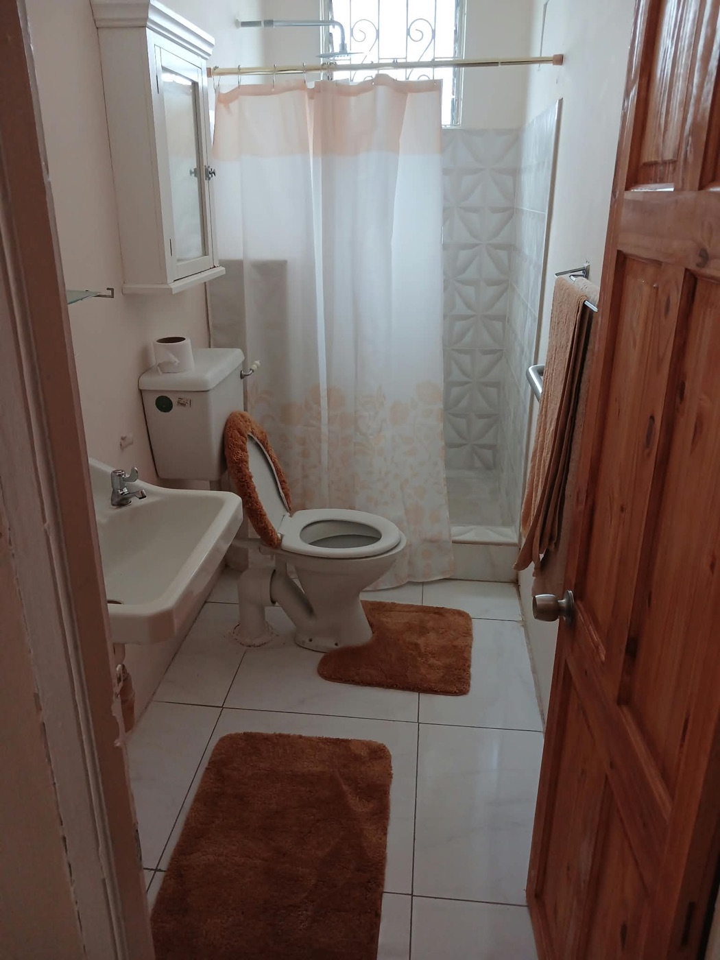 Bathroom with towels laid out on the rail